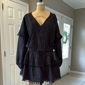 House of Harlow 1960 Black Pom Pom Ruffle Top & Skirt Set NWT size XL